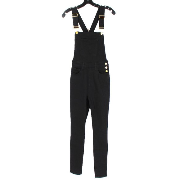 WeWoreWhat Black Stretch Denim High Rise Skinny Bib Overalls X-Small Jumpsuit XS - Picture 2 of 9